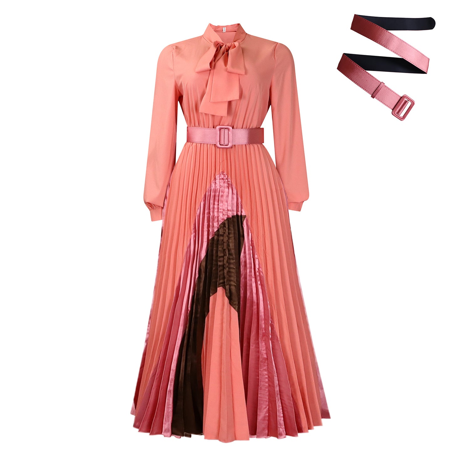 Damen Maxi-Kleid mit eleganter Plissee-Optik und modischem Bindegürtel Stalluxe