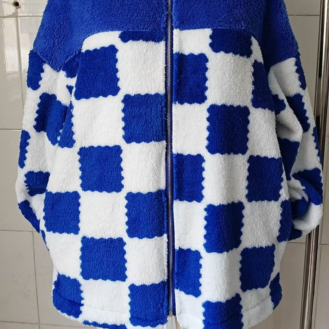 Damen gestepptes Fleece-Jacke im Karomuster Stalluxe