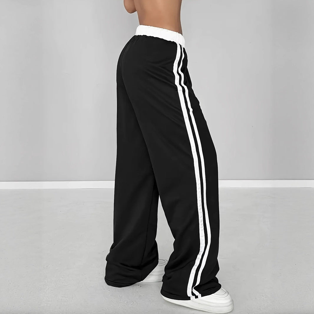 Damen Sportliche weit geschnittene Freizeithose mit elastischem Bund und seitlichen Streifen Stalluxe