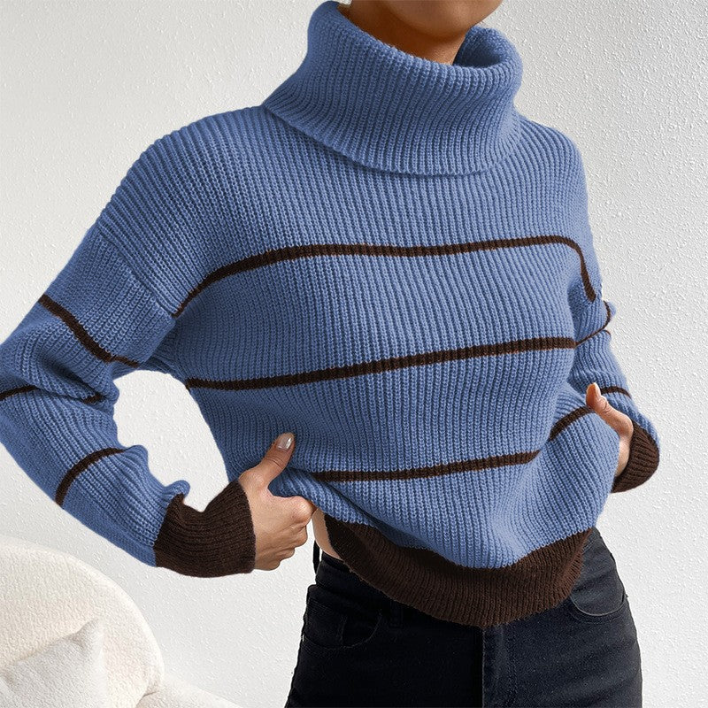 Damen Pullover mit hohem Kragen und Streifenmuster Stalluxe