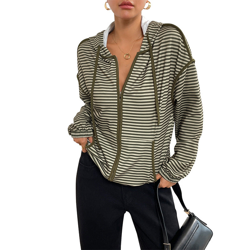 Damen lässige Jacke mit Reißverschluss und Streifenmuster Stalluxe