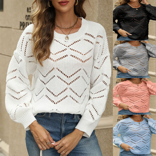 Damen Grobstrick Pullover mit modischem Lochmuster und lässigem Schnitt Stalluxe