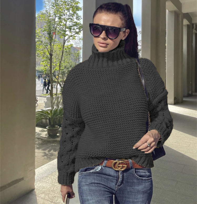 Damen Grobstrickpullover mit hohem Kragen und strukturiertem Armdesign Stalluxe