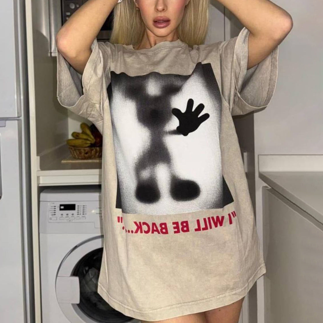 Damen Oversized Sweatshirt mit kreativem Grafischem Motiv Stalluxe Khaki