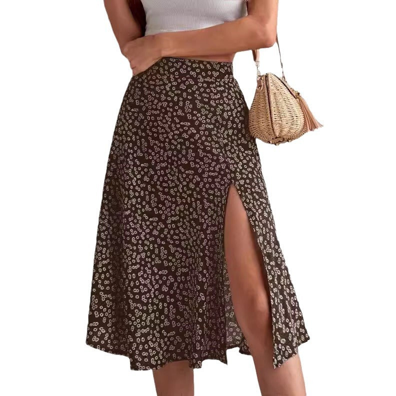 Damen Midi-Rock mit asymmetrischem Schlitz und floralem Muster Stalluxe