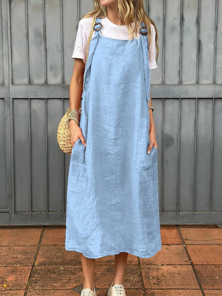 Damen Leichte Leinenkleid mit Taschen Stalluxe