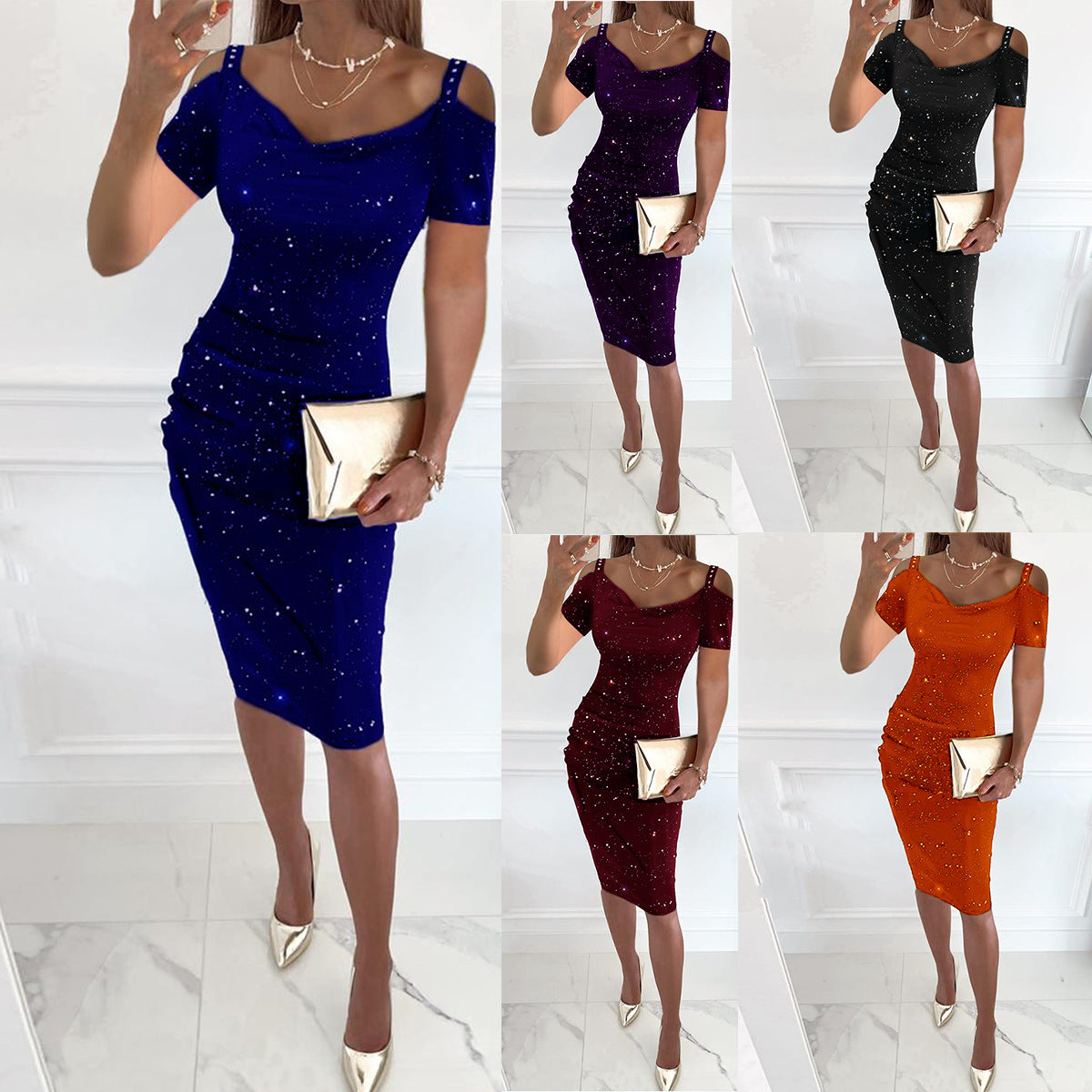 Damen figurbetontes Wickelkleid mit glitzernden Akzenten Stalluxe