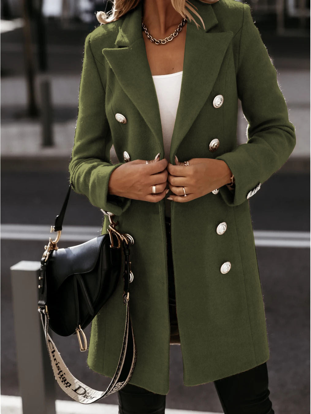 Damen Eleganter Wollmantel mit doppelter Knopfreihe und modernem Schnitt Stalluxe