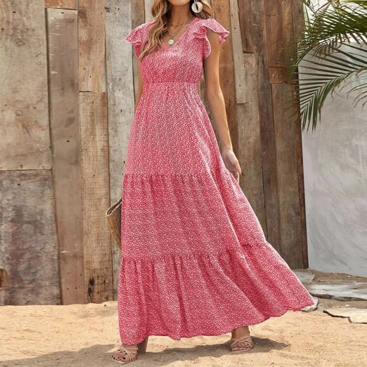 Damen Maxikleid mit Volant und V-Ausschnitt Stalluxe
