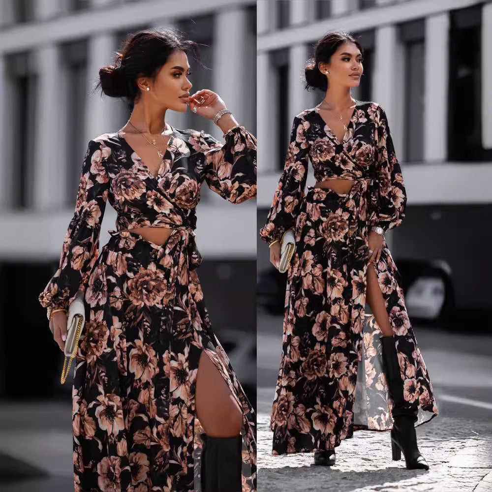 Damen Maxikleid im Leopardenmuster mit Wickeldesign und voluminösen Ärmeln Stalluxe