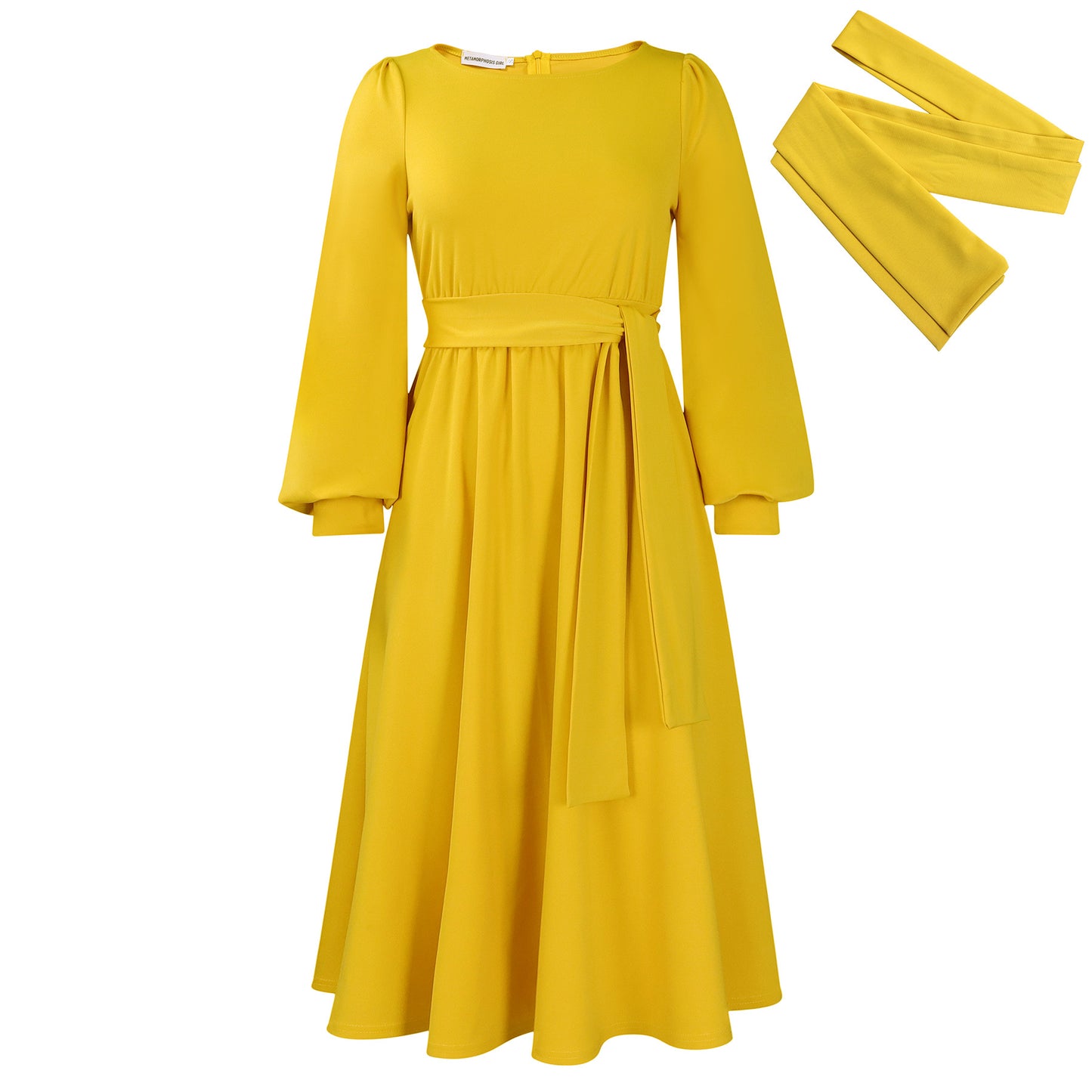 Damen Midikleid mit elegantem Taillengürtel und schwingenden Ärmeln Stalluxe