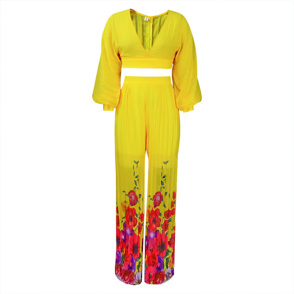 Damen Plissee Jumpsuit mit floralem Print und weitem Bein Stalluxe