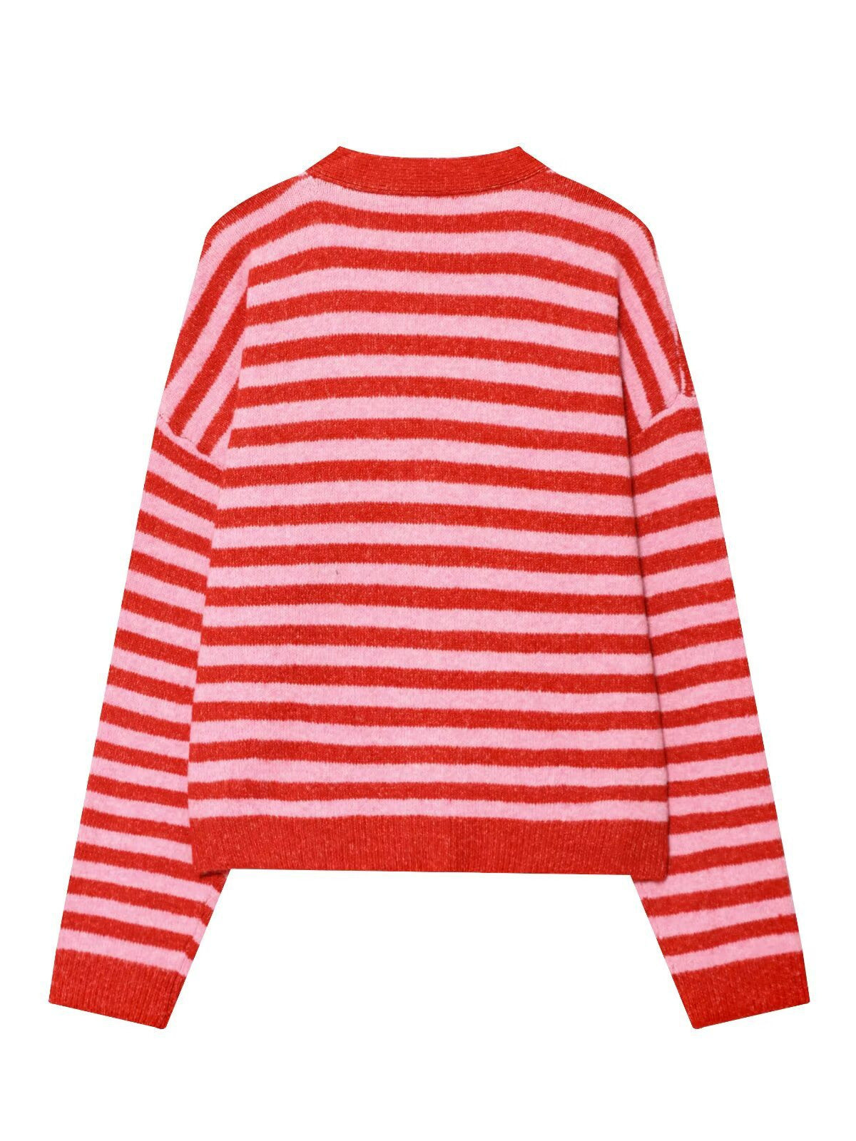 Damen modische gestreifte Strickjacke mit V-Ausschnitt und Knopfleiste Stalluxe