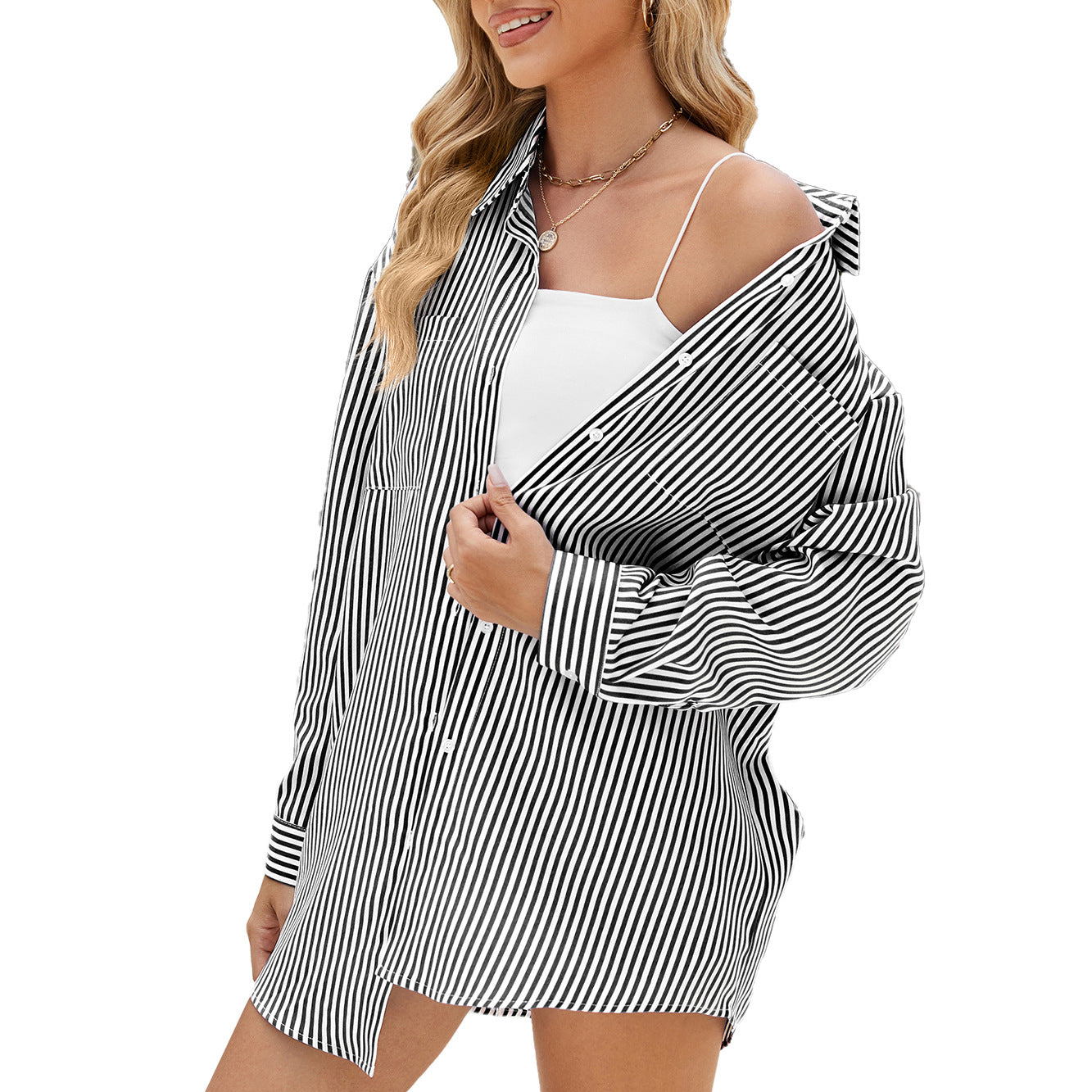 Damen lässiges Oversize-Hemd mit feinem Streifenmuster und Knopfdetails Stalluxe