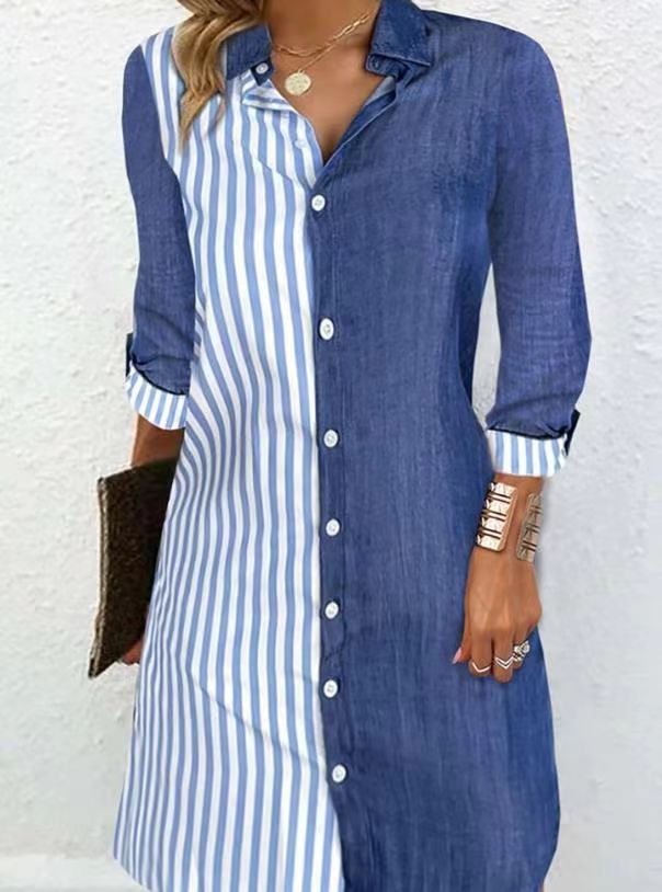 Damen Hemdblusenkleid mit Streifendesign und Denim-Optik Stalluxe