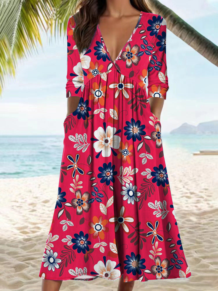 Damen Midikleid mit floralem Design und praktischen Taschen Stalluxe