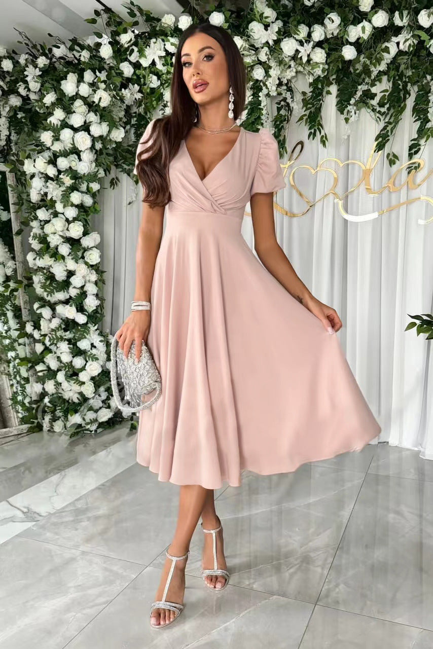 Damen Midi-Rock mit elegantem Wickeldesign und modischen Puffärmeln Stalluxe