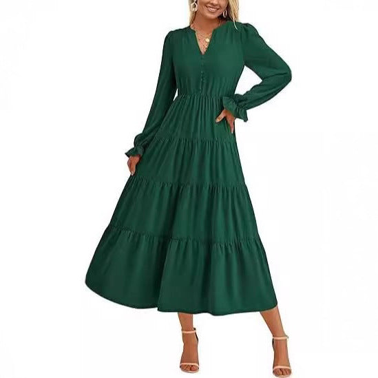 Damen Langärmliges Maxi-Kleid mit Volants Stalluxe