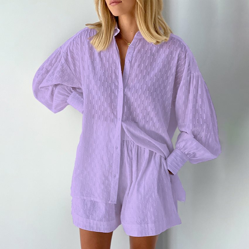 Damen lässiges Oversized Hemd mit Struktur und kurzen Hosen Stalluxe