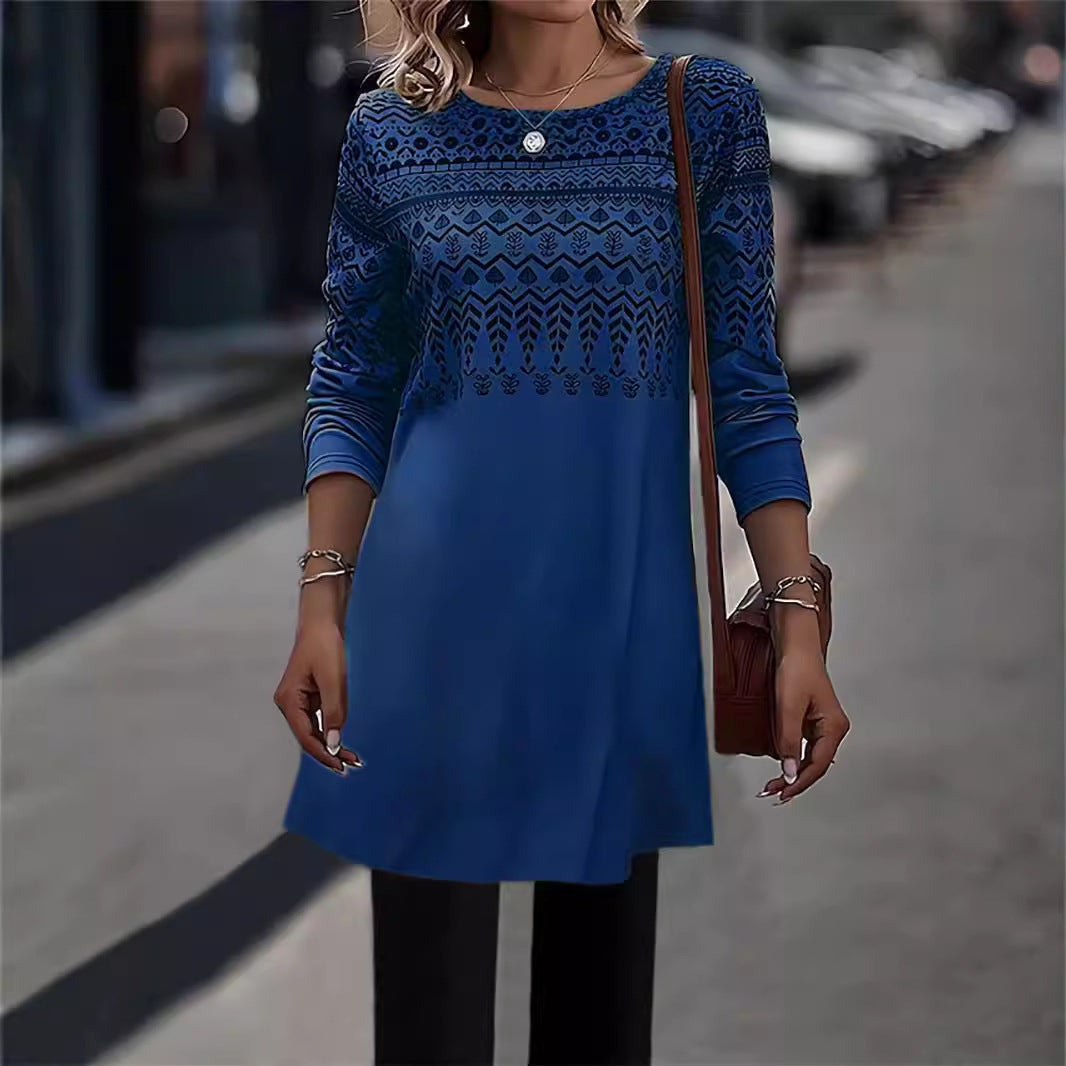 Women's Cozy Long Sleeve Patterned Tunic Top Stalluxe