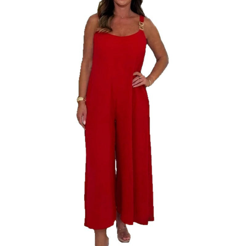 Damen legerer Jumpsuit mit weitem Bein und schmalen Trägern Stalluxe