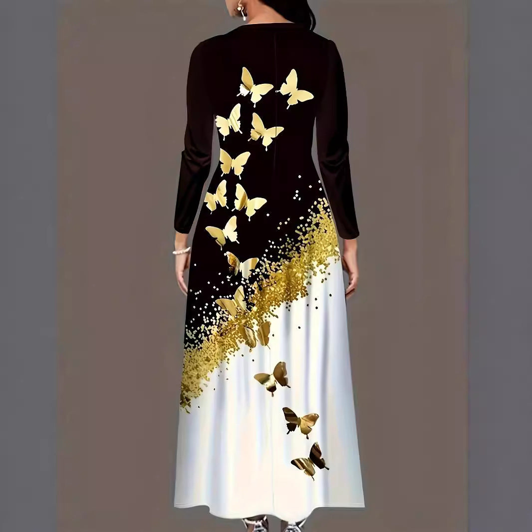 Damen Elegantes Langarmkleid mit Schmetterlingsdesign Stalluxe