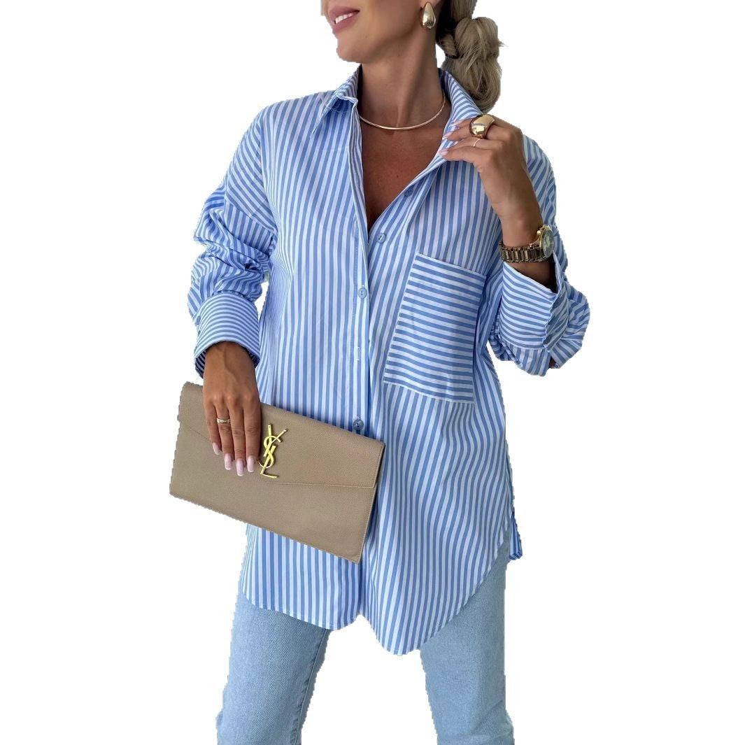 Damen Streifenbluse im lässigen Oversized-Stil mit Brusttasche Stalluxe