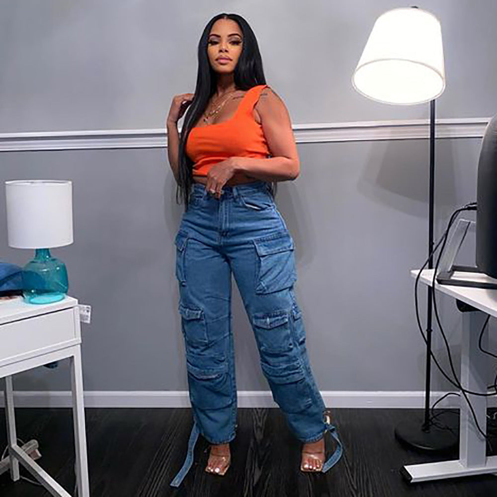 Damen entspannte Baggy-Jeans im Used-Look mit strapazierfähigen Details Stalluxe