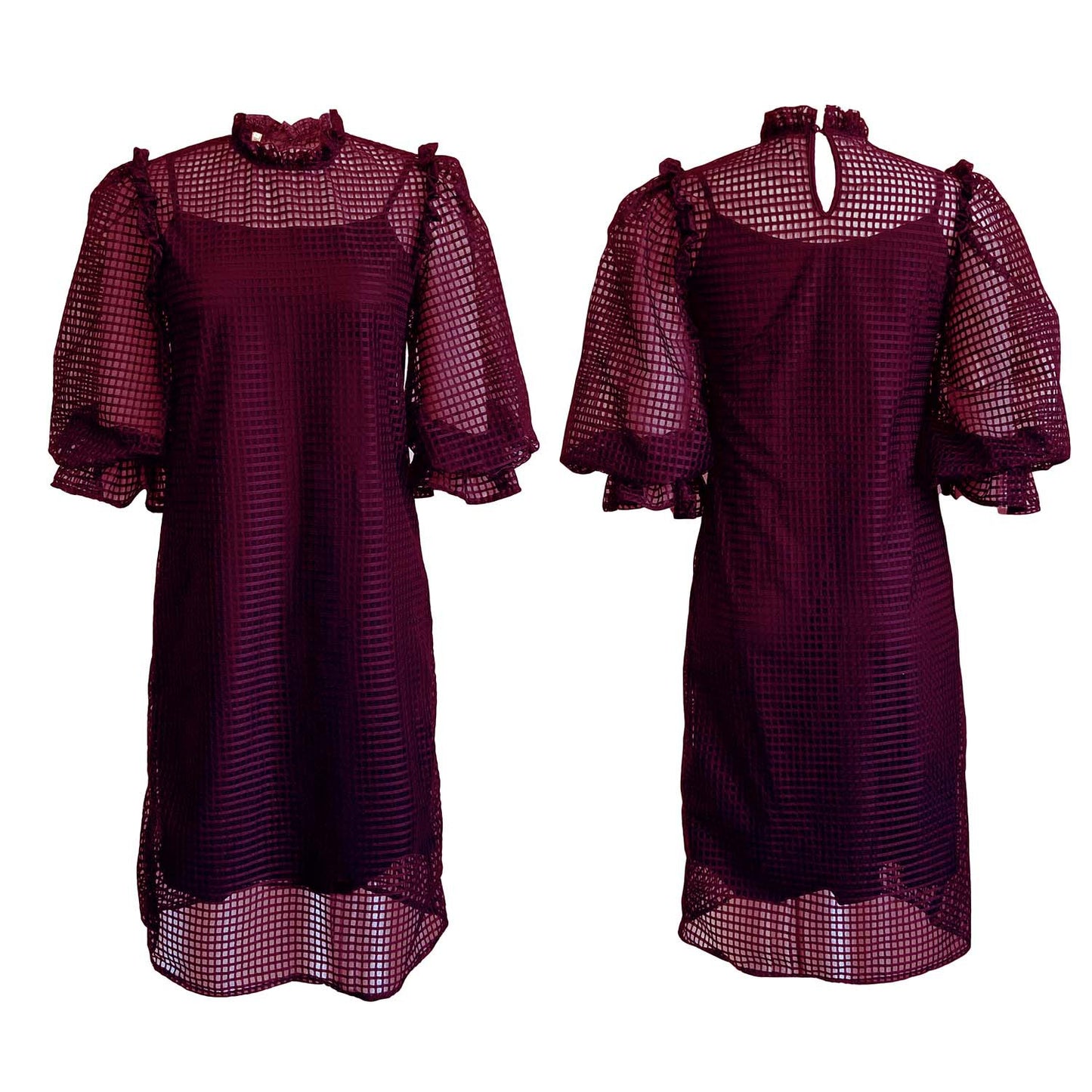 Damen Transparentes Kleid mit voluminösen Puffärmeln und Karomuster Stalluxe
