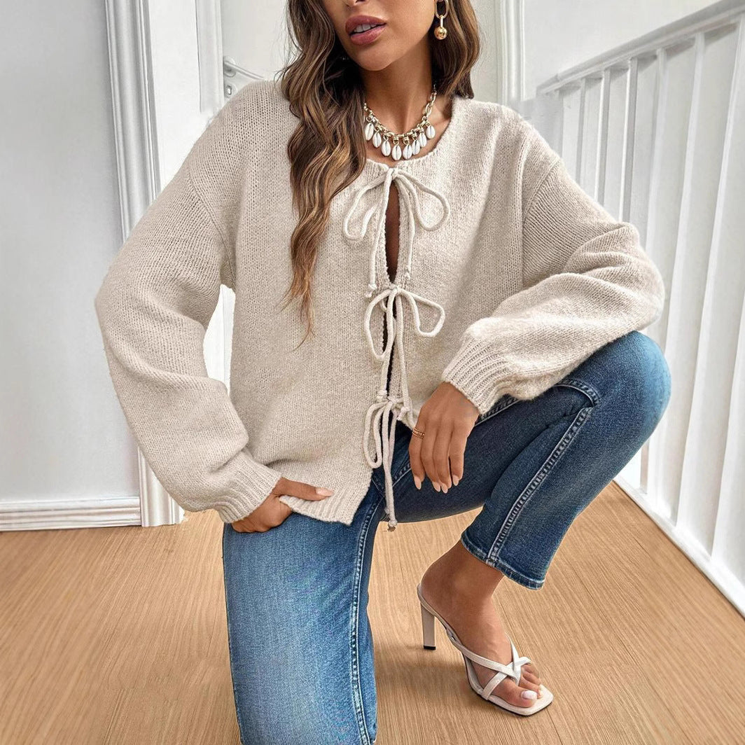 Damen lässiger Strickcardigan mit Bindebändern Stalluxe