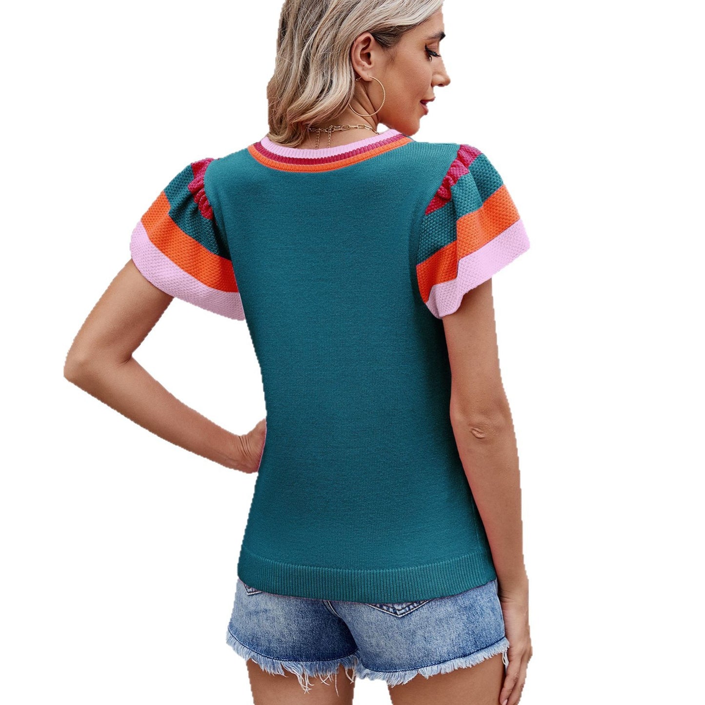 Damen Stricktop mit bunten Volantärmeln und modernem Farbverlauf Stalluxe