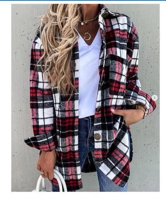 Damen Flanellhemdjacke mit Karomuster und großen Knöpfen Stalluxe