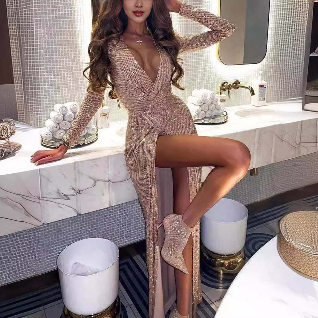 Damen Glamouröses Wickelkleid mit tiefem V-Ausschnitt und Seitenschlitz Stalluxe