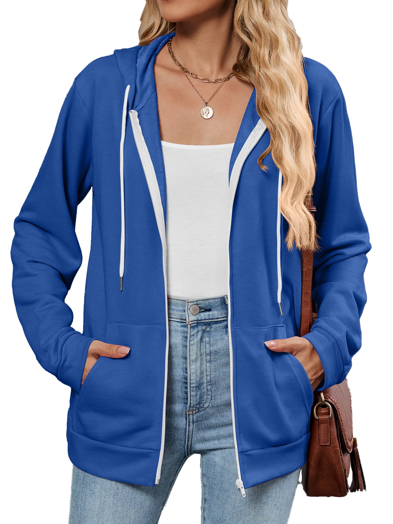 Damen Kapuzenjacke mit seitlichen Eingrifftaschen und kontrastierenden Reißverschlüssen Stalluxe