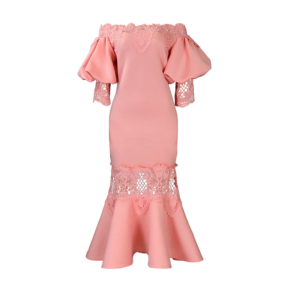 Damen Elegantes Off-Shoulder-Kleid mit Spitzendetails Stalluxe