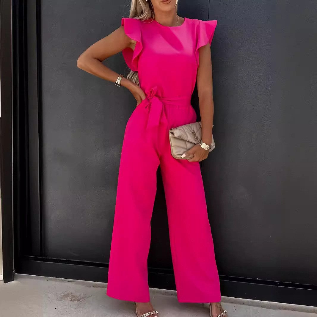 Damen Jumpsuit mit Taillengurt und eleganten Rüschendetails Stalluxe
