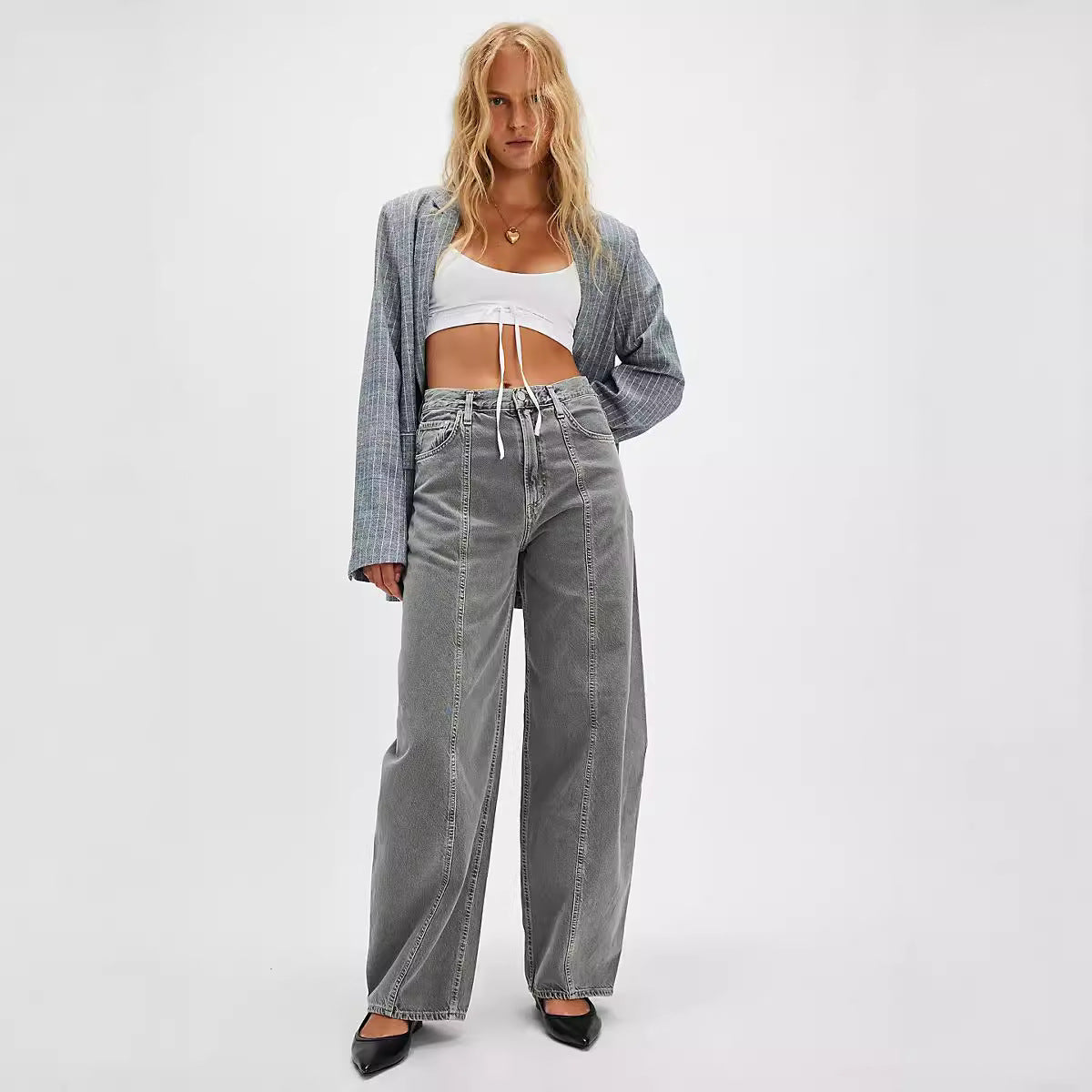 Damen Weit geschnittene Jeans im Vintage-Stil mit hohem Bund Stalluxe