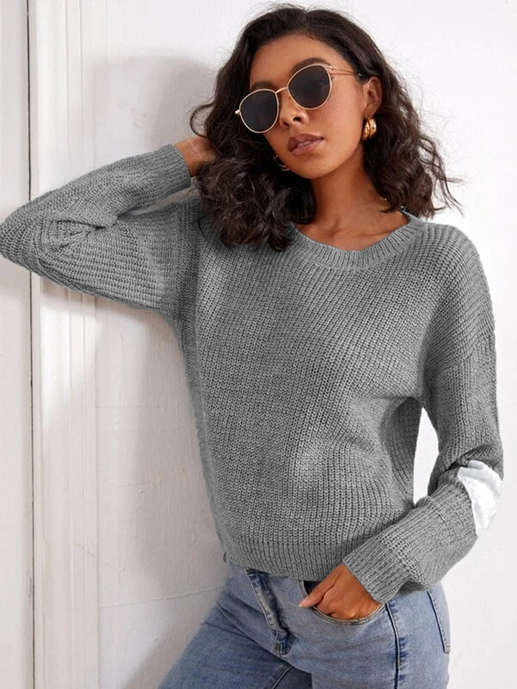Damen Modischer Strickpullover mit kontrastierenden Ärmelakzenten Stalluxe