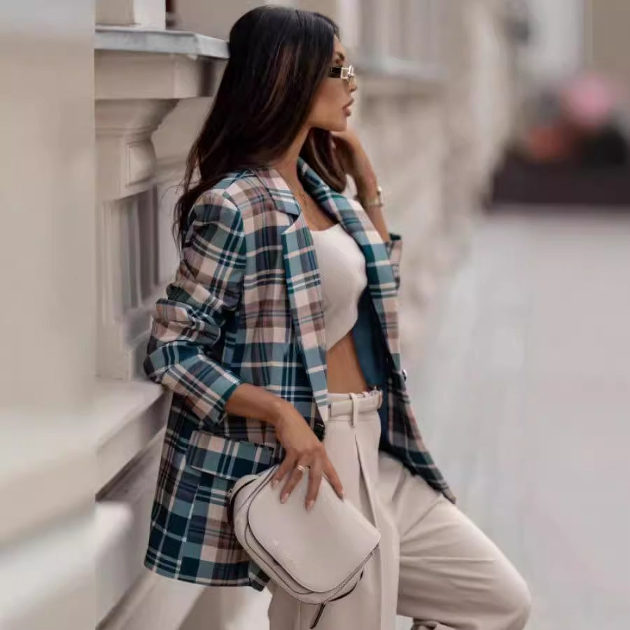 Damen Karierter Blazer im modischen Schnitt Stalluxe