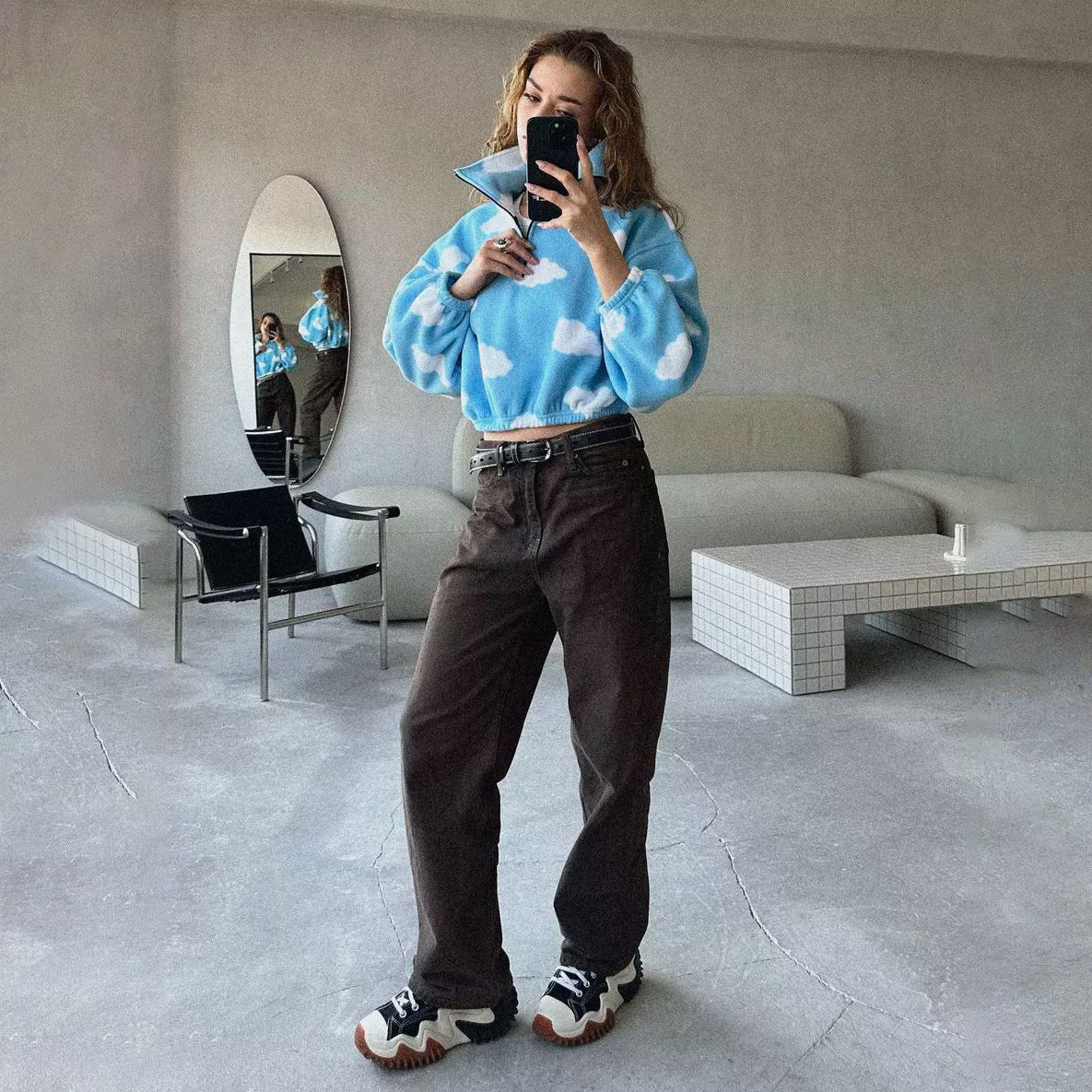 Damen Crop-Pullover mit Wolkenmuster Stalluxe