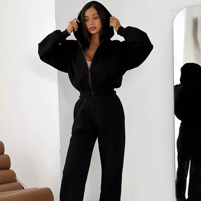 Damen modischer Sweatanzug mit voluminösen Ärmeln und hohem Kragen Stalluxe