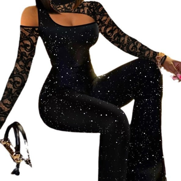 Damen Elegante und aufregende Jumpsuit mit Spitzendetails Stalluxe