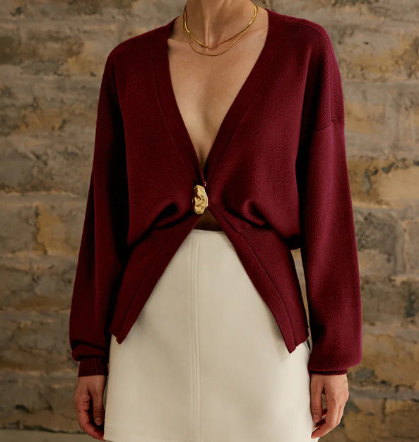 Damen Eleganter und lässiger Cardigan mit tiefem Ausschnitt und Schmuckknopf Stalluxe