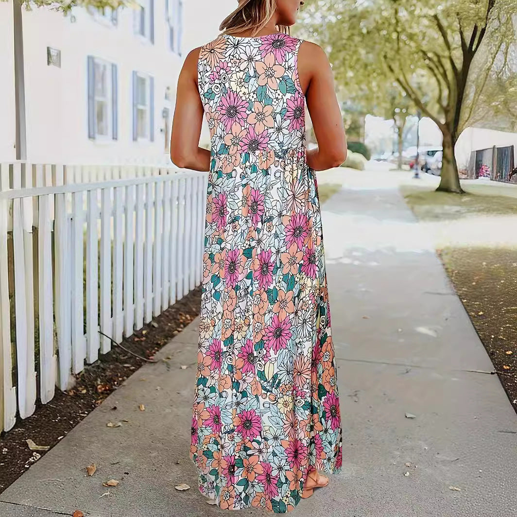 Damen Maxikleid mit floralem Muster und praktischen Taschen Stalluxe