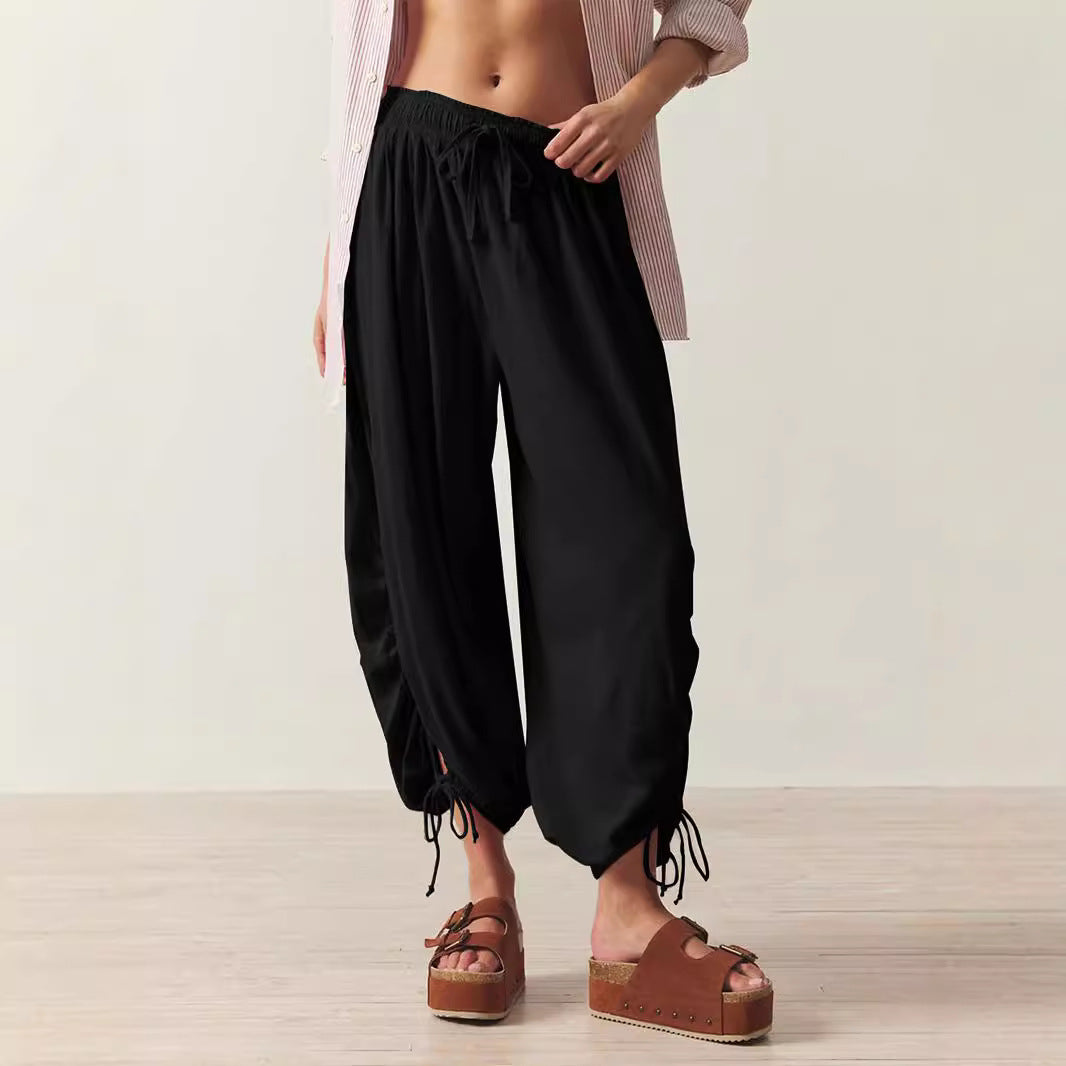 Damen lässige Palazzo-Hose mit elastischem Bund und verstellbaren Knöchelbändern Stalluxe
