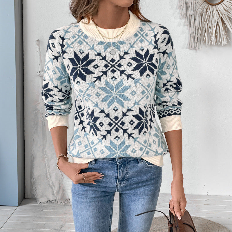 Damen gestrickter Pullover mit winterlichem Schneeflockenmuster Stalluxe