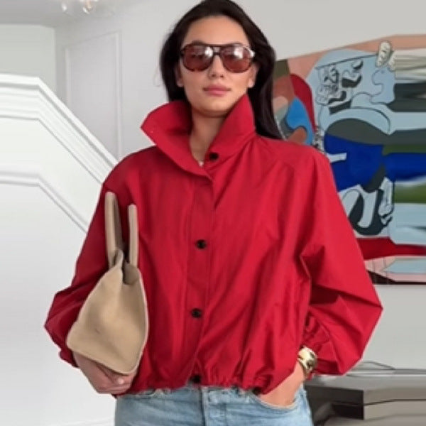 Damen lässige Oversized-Jacke mit hohem Kragen Stalluxe