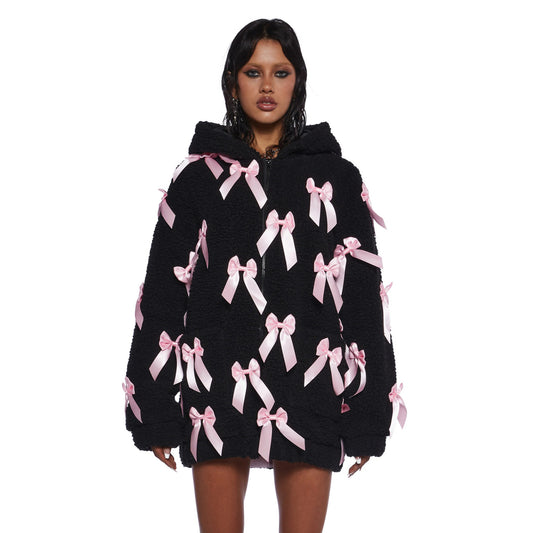 Damen Fleecejacke mit aufwendigen Satinschleifen Stalluxe