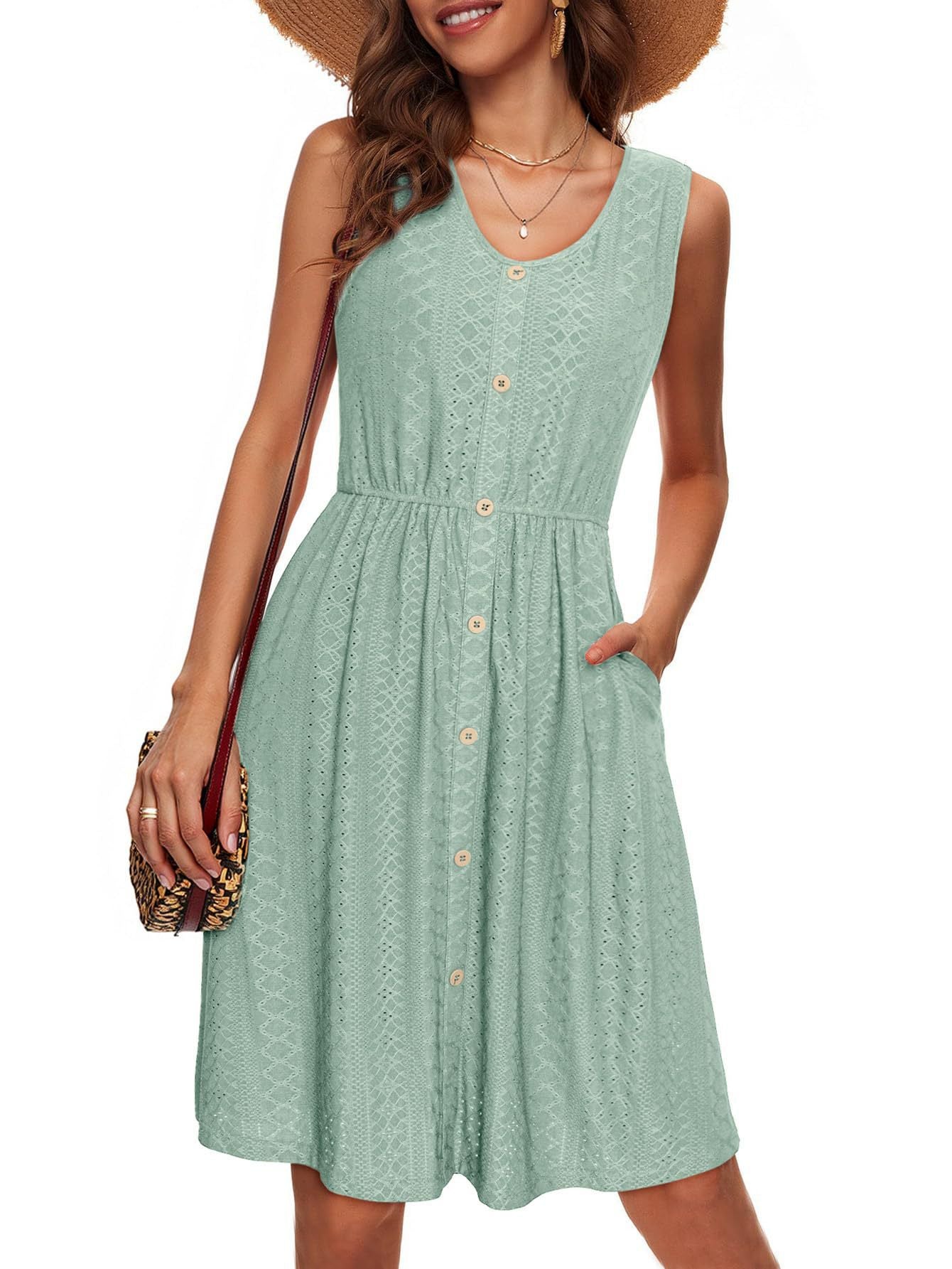 Damen Sommerliches Knopfkleid mit elastischem Taillenband und praktischen Taschen Stalluxe