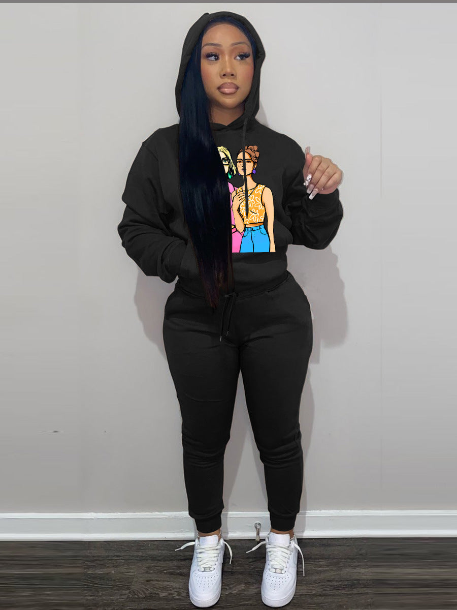 Damen Hoodieset mit künstlerischem Print und bequemen Jogginghose Stalluxe